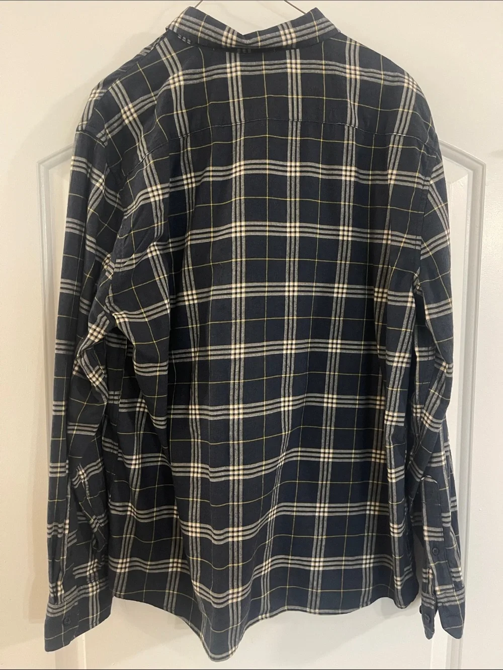 Banana Republic Navy Plaid Button-Down Flannel Shirt with White & Yellow Lines